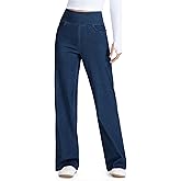 THE GYM PEOPLE Women's Wide Leg Jeans High Waisted Pull on Stretchy Baggy Basic Straight Denim Pants with Pockets