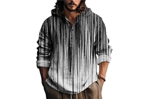 MARSVOVO Novelty Hippie Light Weight Hoodie for Men Long Sleeve Hooded Shirt Casual Quarter Button Tops for Spring Fall