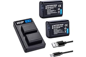 2 Pack Replacement NP-FW50 Battery with Smart LCD Display Dual Channel Charger for Sony Alpha a5000, a5100, a6000, a6300, a64