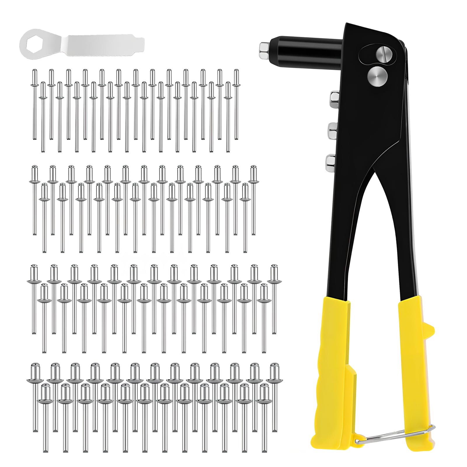 LONENESSL Rivet Gun, Pop Rivet Gun Kit, Heavy Duty Hand Riveter with 400PCS Rivets and 4 Size Drill Bits, Rivet Gun Set Manual Riveting Tool for Leather Metal Plastic DIY Projects