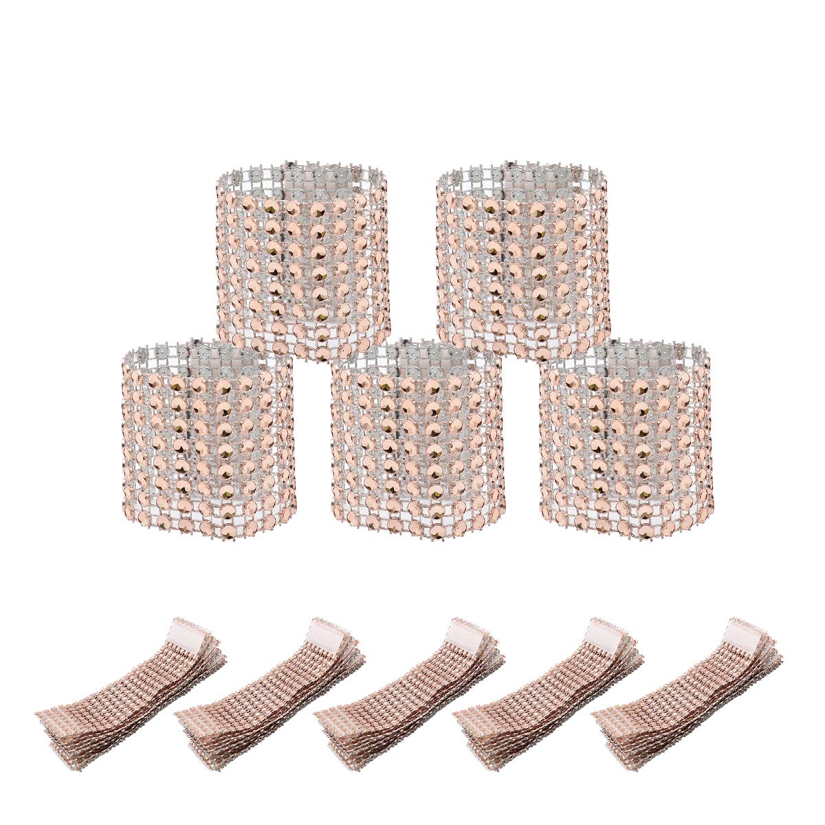50 Pieces Napkin Ring,Sparkle Napkin Rings,Chairs Bows Shiny Buckles,Decoration for Party,Wedding,Event,Ball Party,Gifts (Rosegold)