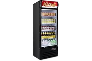Bluelinecool Commercial Refrigerator Beverage Cooler, 12.5 Cu.Ft Display Refrigerator with Glass Door, Drink Fridge with Led Light, 4 Adjustable Shelves, Merchandiser Refrigerator for Beer, Bar, Shop