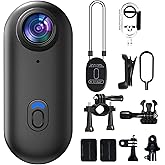 4K Mini Body Camera, 64GB Action Snap Cam, POV Snapcam, Thumb Size Hands Free Recording Body Worn Wearable Camera, Premium Portable Camcorder Mount Anywhere for Work, Travel, Pet Walks (Black)