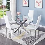 GOLDFAN Round Glass Dining Table 100 cm Chrome Legs 8mm Tempered Glass view 2