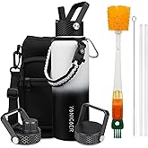 YONICOER Insulated Water Bottle 40oz,Triple Wall Vacuum Stainless Steel(Dishwasher Safe),Leak Proof & Non-BPA,Flask Jug with Paracord Handle & Straw Spout Lids Sports Gradient black
