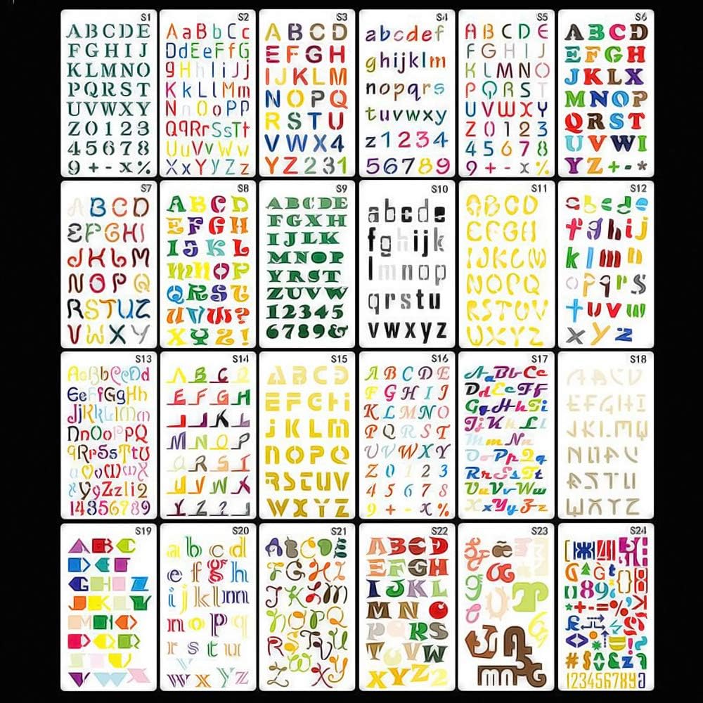 Letter and Number Stencils Template, 24 Pack Font Alphabet Stencil ...