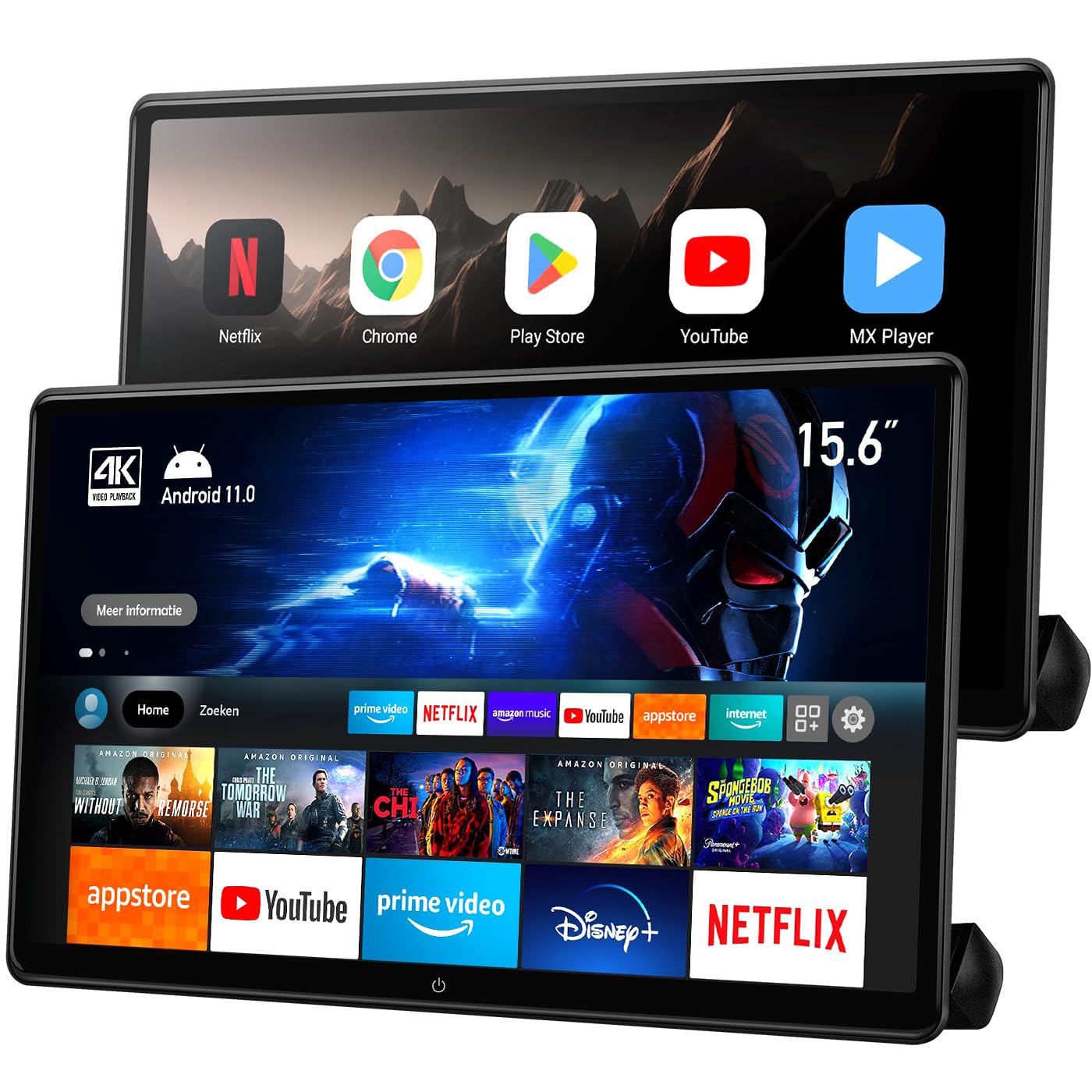 Photo 1 of 15.6 inch 4K Android Car TV Headrest Monitor for Cars Back seat Rear Entertainment System, Support Wireless Phone Link Touch Screen,with WiFi/Bluetooth/HDMI/USB/Video Player 4G+64G (2*PCs)