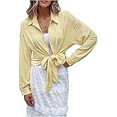 SHENHE Women's Button Down Shirt Long Sleeves Loose Fit Collared Blouses Casual Textured Top