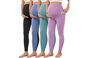 VALANDY Creamlush 4 Pack Maternity Leggings with Pockets Over The Belly-Buttery Soft Yoga Workout Pregnant Pants