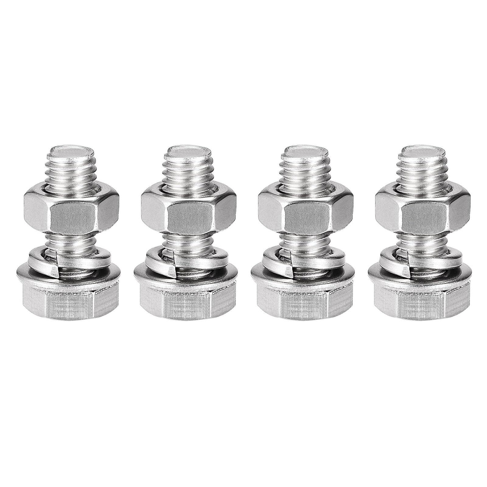TOP-VIGOR 4Pcs M8 x 20mm Hex Head Screws Bolts, Nuts, Flat & Lock Washers Kits, 304 Stainless Steel Fully Thread Hexagon Bolts for DIY Bike Motorcycles Repair