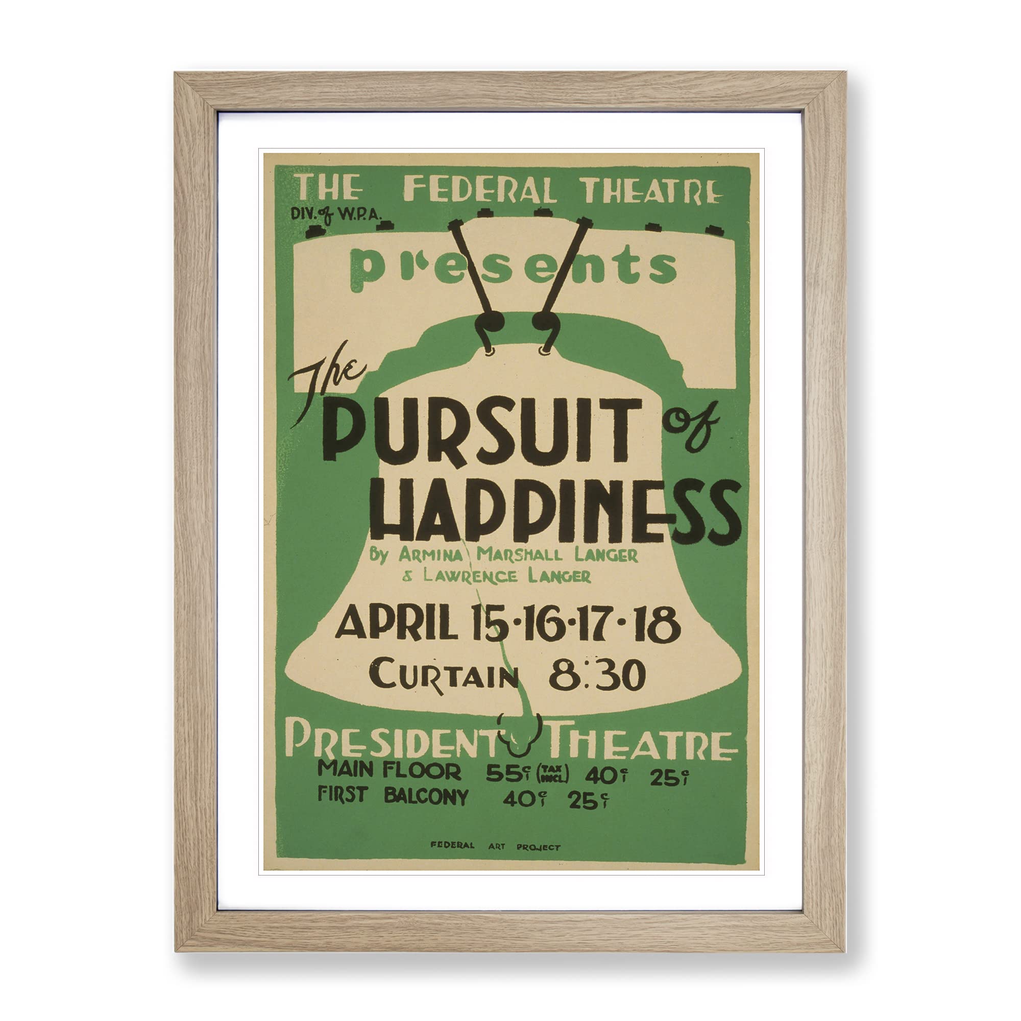 Wpa Pursuit Of Happiness Theatre Poster Vintage Framed Wall Art Print, Ready to Hang Picture for Living Room Bedroom Home Office Décor, Oak A4 (34 x 25 cm)