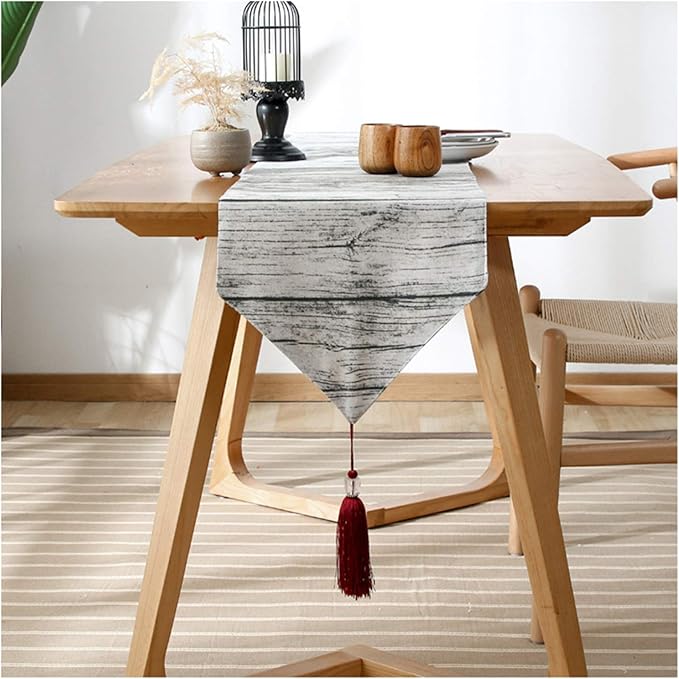 Camino Mesa Lino Algodón Camino Cama con Borlas Estampado Geométrico