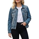 CIMUK Womens Classic Jean Jacket 2026 Spring Washed Long Sleeve Denim Jackets with Pockets
