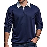 Epoleatries Mens Long Sleeve Polo Shirt Button Down Classic Pullover Sweatshirts for Men Polos with Contrast Collar