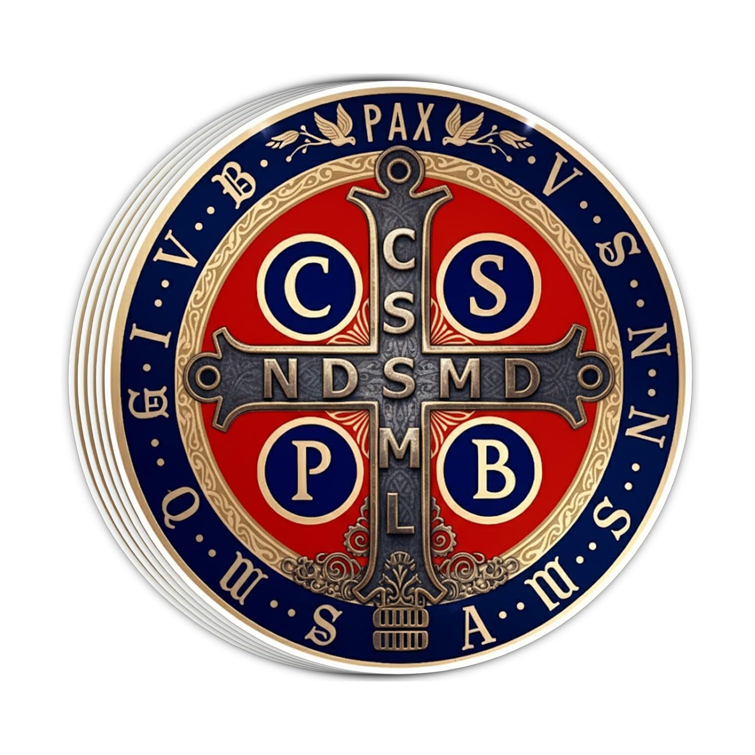 Photo 1 of (5 PCS) St Benedict Medal Catholic Sticker 3 inch, Saint Benedict Stickers, Christian Religious God Faith Waterproof Vinyl Decal for Laptop, Water Bottles, Car, Helmet Gifts