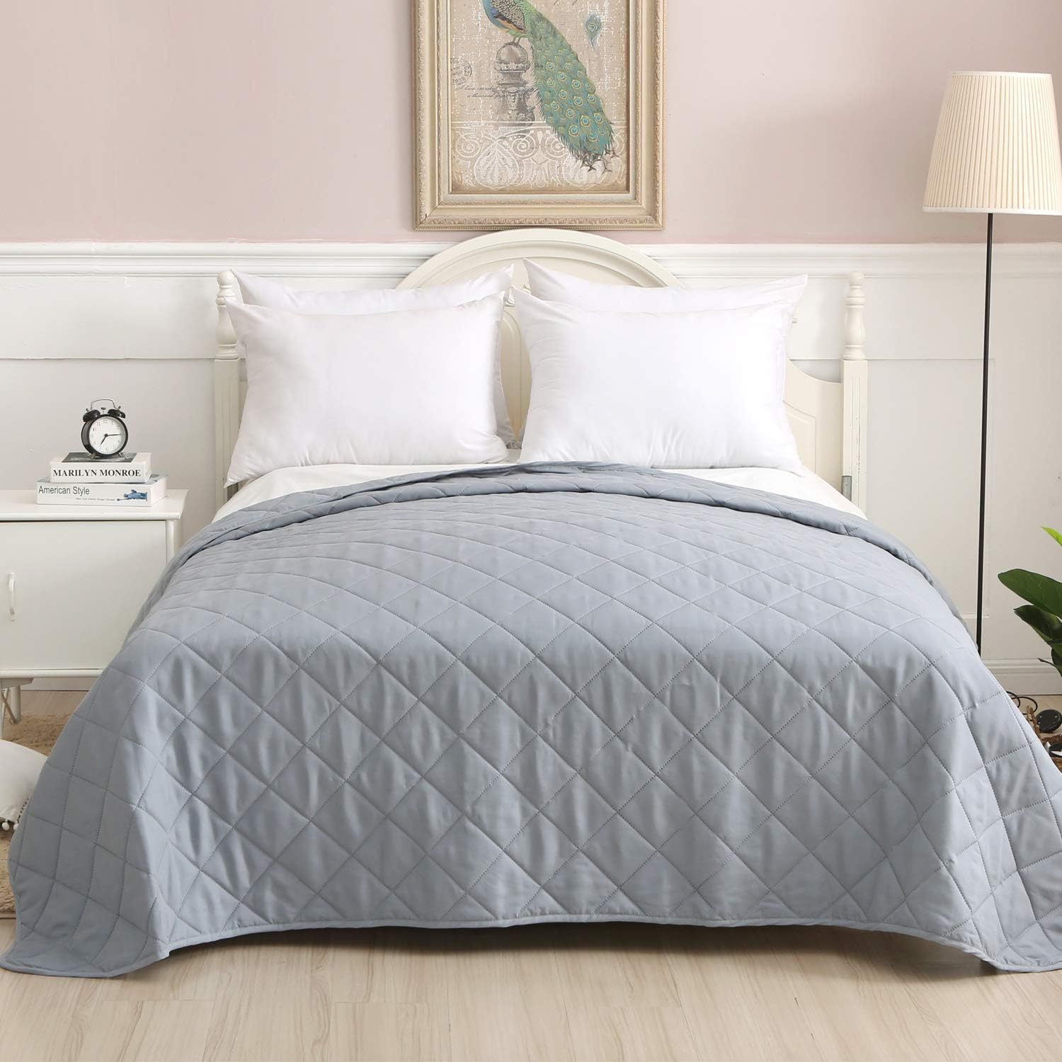 CottonTex Super Soft Bedspread Grey,Twin Size 68x86 Inches Diamond Pattern Lightweight Hypoallergenic Microfiber Bed Coverlet Quilt