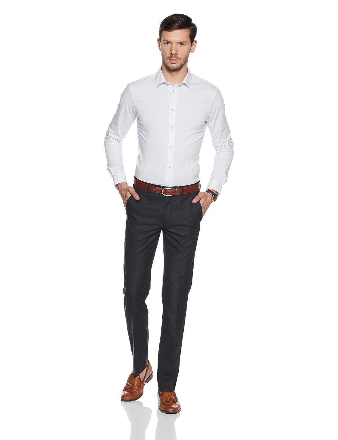 van heusen men's slim fit synthetic formal trousers