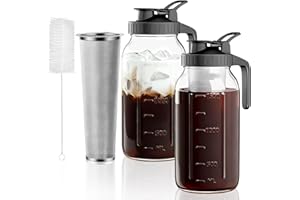 Set of 2 Cold Brew Coffee Makers 64oz with Stainless Steel Filter, Iced Coffee Maker with Leakproof Lid & Handle, Mason Jar P