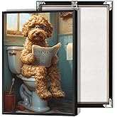 Beshdomp Vintage Goldendoodle On Toilet Reading Newspaper Posters Wearing Glasses Animals Canvas Wall Art Dog Lovers Restroom Prints Painting For Home Bedroom Dorm Wall Decor 8x10in Framed
