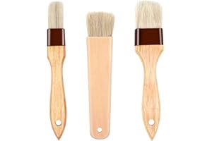 ACKLLR 3 Pack Pastry Brushes with Natural Bristles and Beech Wooden Handle, Basting Oil Brush for Grill BBQ Spreading Butter Cooking Baking Marinade Barbecue (1, 1.5, 1.8 Inches)