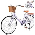kaiwrxin 26 Inch Folding Beach Cruiser Bike for Women, 7-Speed Ladies Bike with Basket & Rack, Perfect for City Commuting's Bicycle, Ideal for Women and Adults
