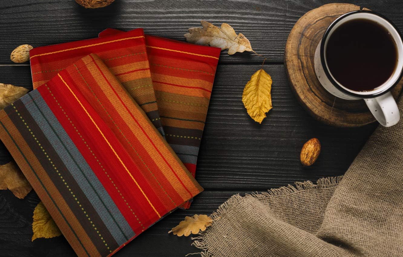 Urban Villa, Cuisine Stripes, Dinner Napkins, Everyday Use, Premium Quality, 100% Cotton, Set of 12, Size 20X20 Inch, Over sized Cloth Napkins with Mitered Corners, Ultra Soft, Durable Hotel Quality: Kitchen & Dining