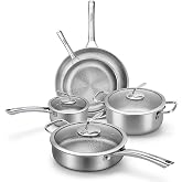 Tumzak Titanium Cookware Set, 8-Piece Pots and Pans Set, Non-Stick Hammered Pro Titanium Pan with Lid, PFAS/PFOA/PTFE-Free, Dishwasher &amp; Oven Safe, Compatible with Gas Stoves and Induction Cooktops