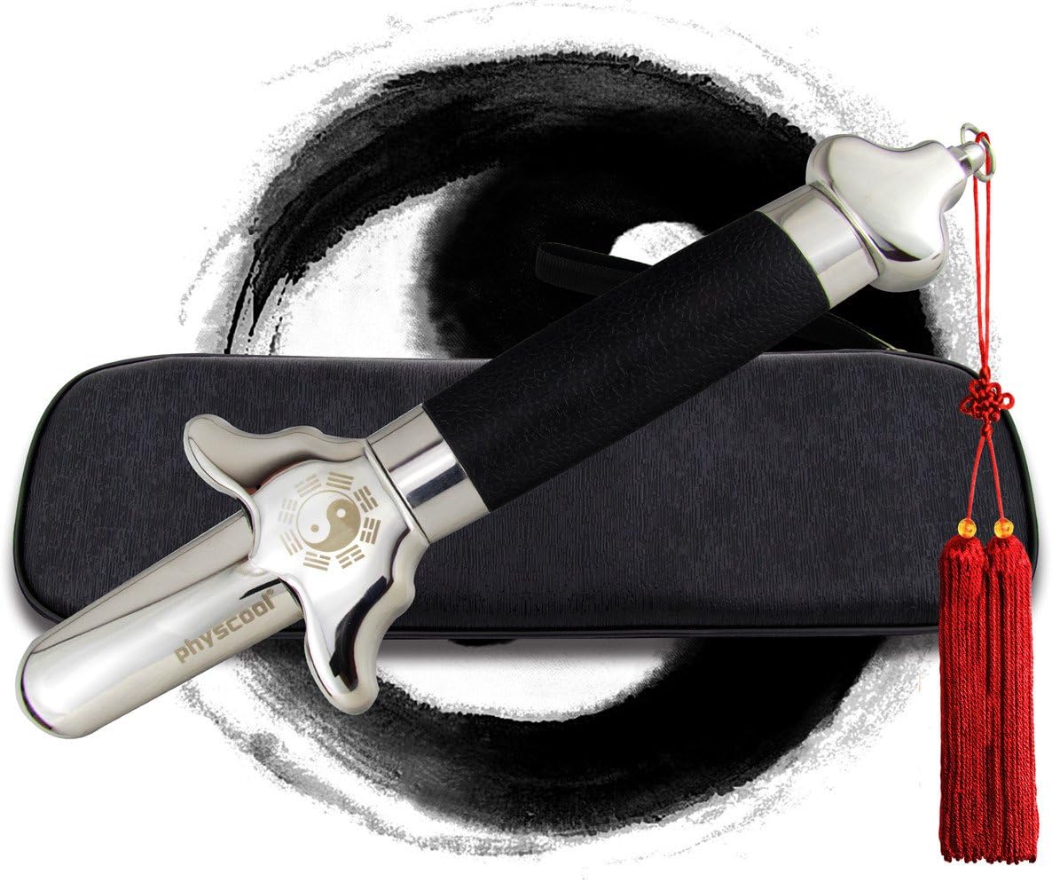 PhysCool Premium Extendable Chinese Taichi Stick with Free Red Tassel and PU Leather Bag