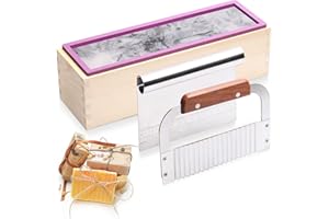 BOOWAN NICOLE Soap Making Kit for Adults 42oz Loaf Rectangular Soap Mold with Wooden Box Wavy & Straight Slicer Melt and Pour