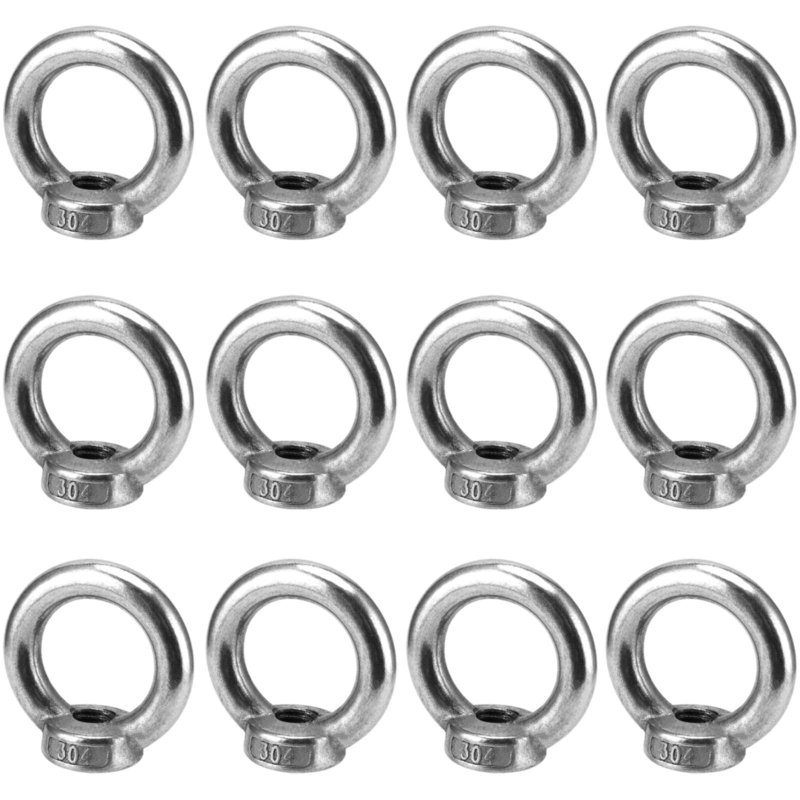 JEUIHAU 12 PCS Ring Lifting Eye Nuts, M10 304 Stainless Steel Ring Shape Eyelet Nuts, Female Threaded Eye Screw Bolts Fastener Hardware Eyebolt for Lifting Accessories