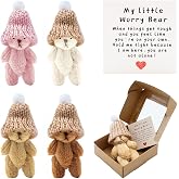 KCMOSGI 4 PCS Mini Worry Bear with A Hat, Positive Mini Bears, Little Worry Bears in A Box with Encouragement Little Card, Soft Handmade Pocket Bear for Lovers, Family, Friend