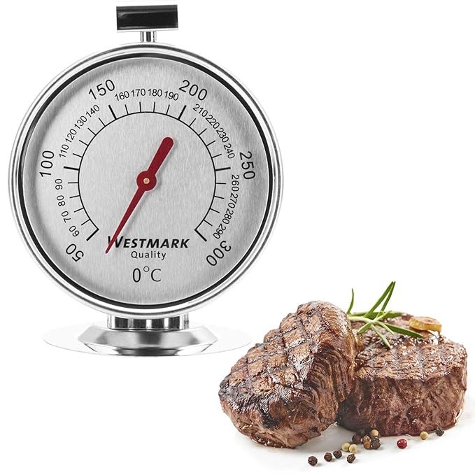 Westmark Ofenthermometer zum Aufhängen und Hinstellen, Durchmesser: 7,5 cm, Rostfreier Edelstahl, Silber/Weiß, 12902260