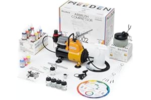 MEEDEN Airbrush Kit with Compressor - 1/5 HP Quite Air Compressor with 3 Dual-Action Air brush Guns, 24 Colors x 30ml Airbrush Paint Set for Model Painting
