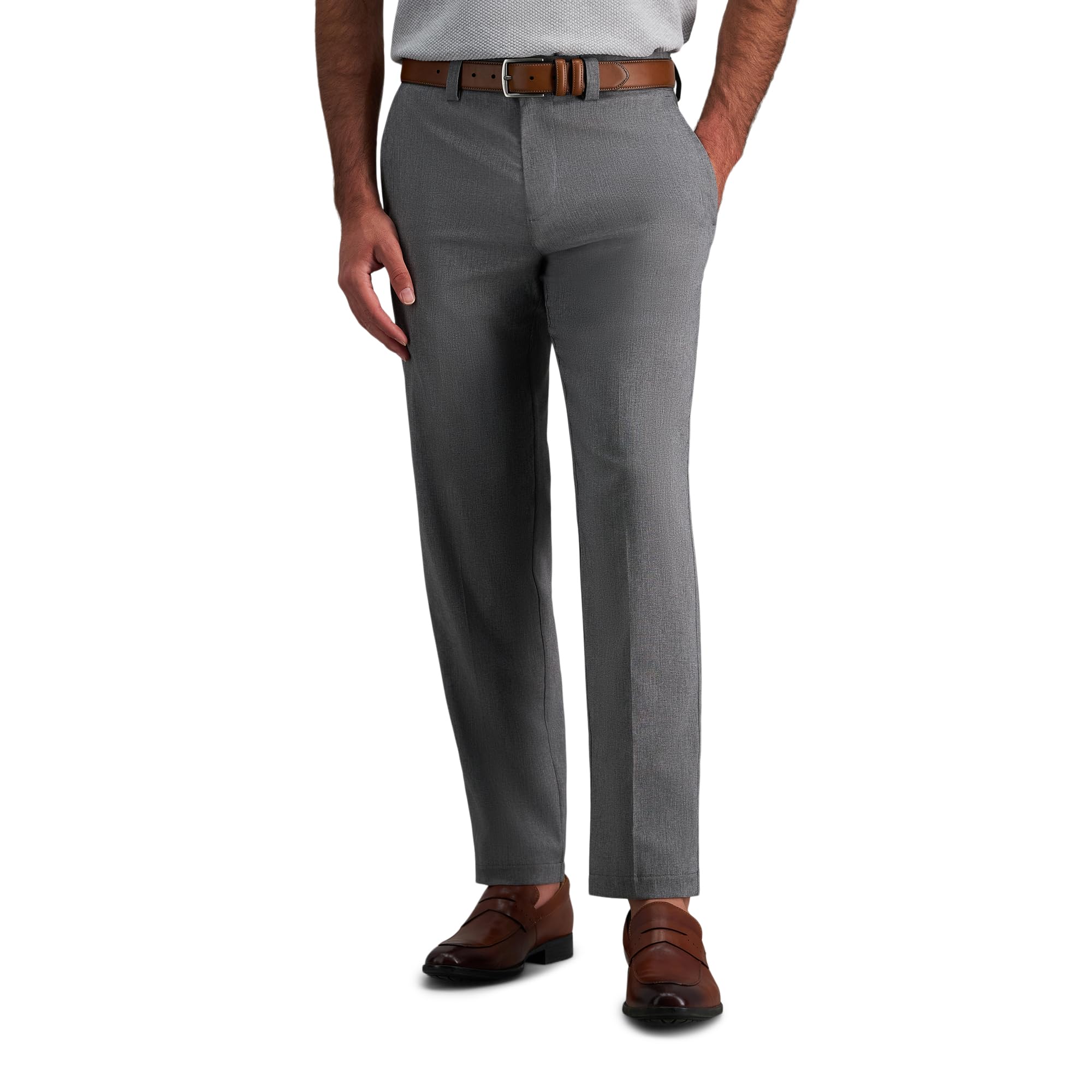 Haggar Mens Cool Right Performance Flex Straight Fit Flat Front Pant Grey Image