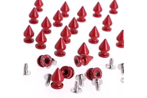 RUBYCA 12MM 100 Sets Metal Tree Spikes and Studs Metallic Screw-Back for DIY Punk Leather-Craft Red