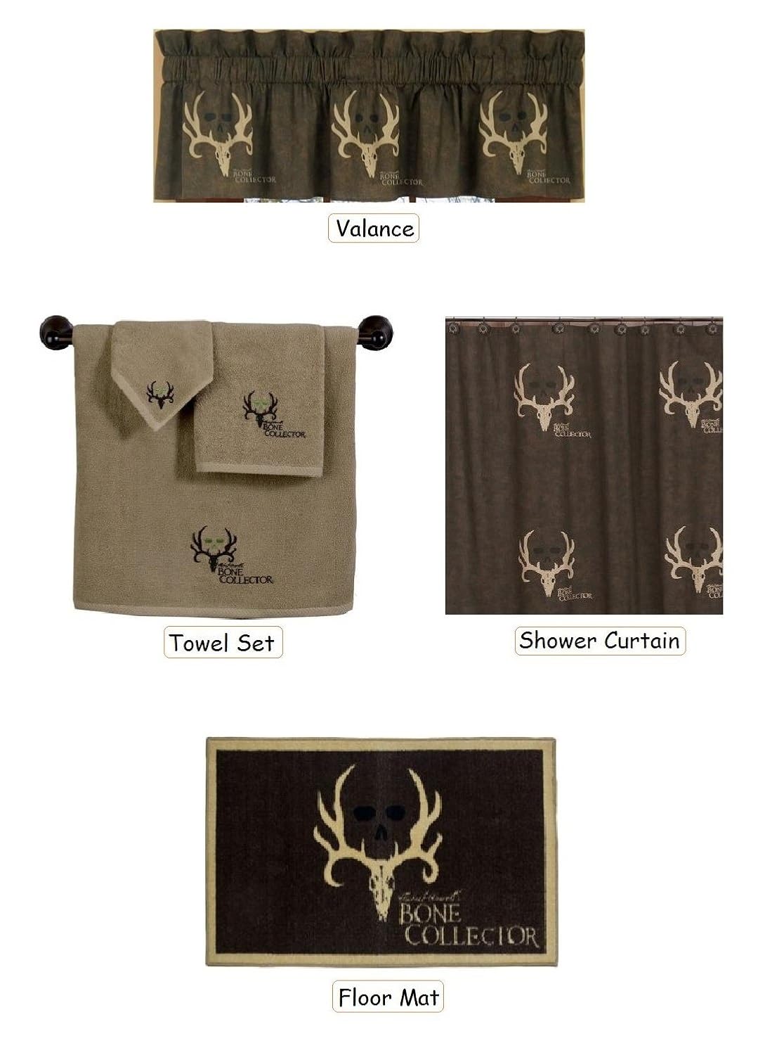 Black Bone Collector Bath Shower Curtain 1 Valance Bathroom