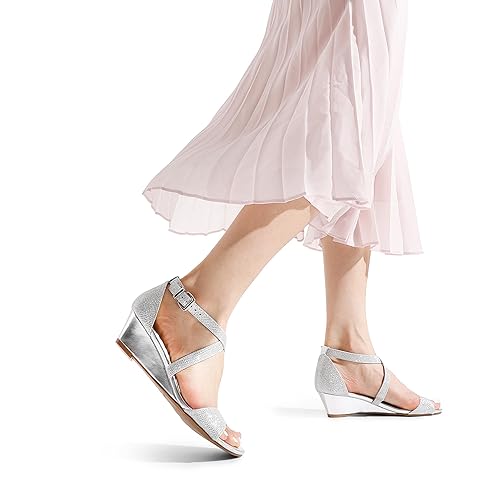DREAM PAIRS Women's Low Wedge Sandals Ankle Strap Heel Sandal Open