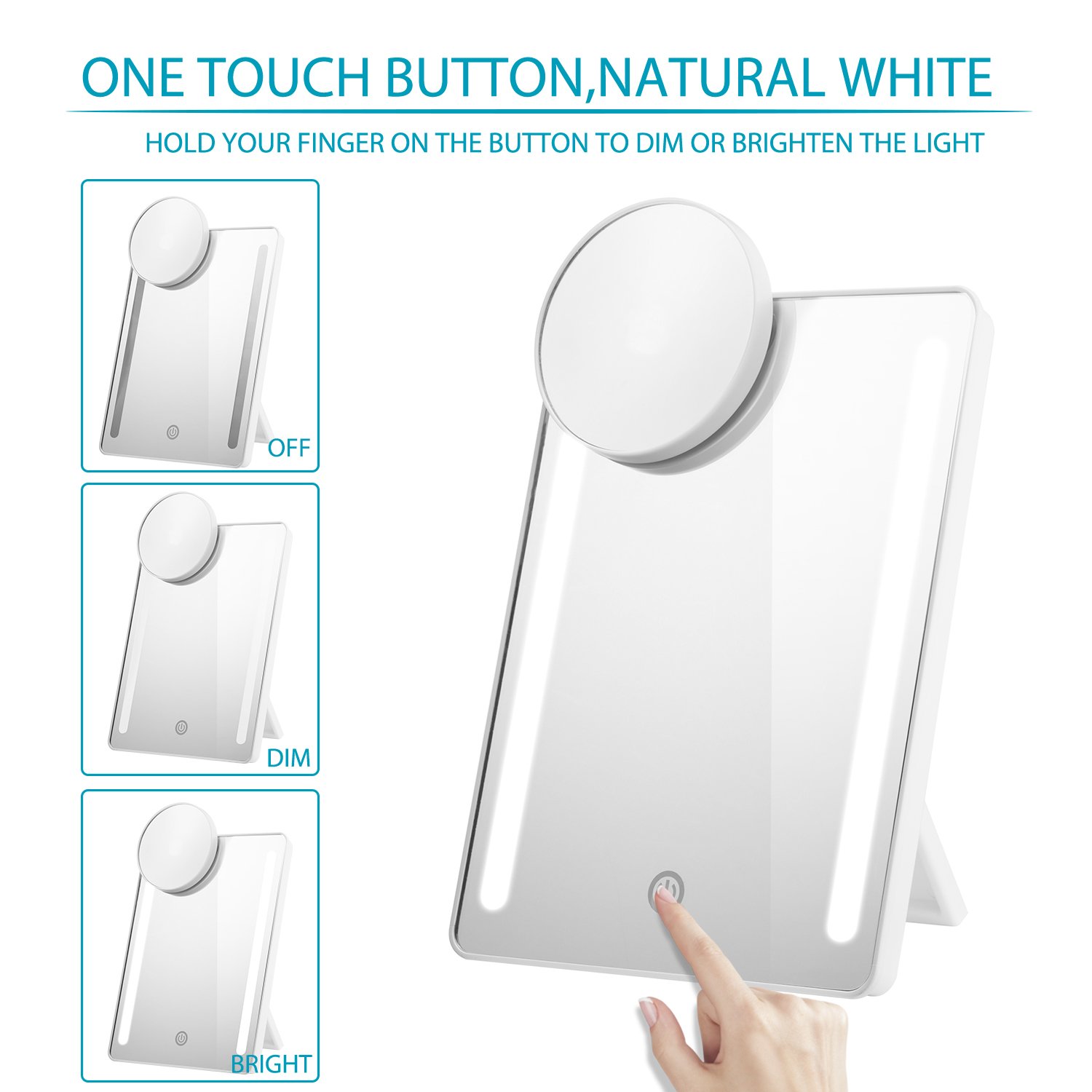 eNilecor Lighted Vanity Makeup Mirror with 10X Magnifying Spot Mirror 180° Rotation Stand for Countertop Travel Dimmable, Portable, Foldable Cosmetic Mirror, USB and Battery Charging