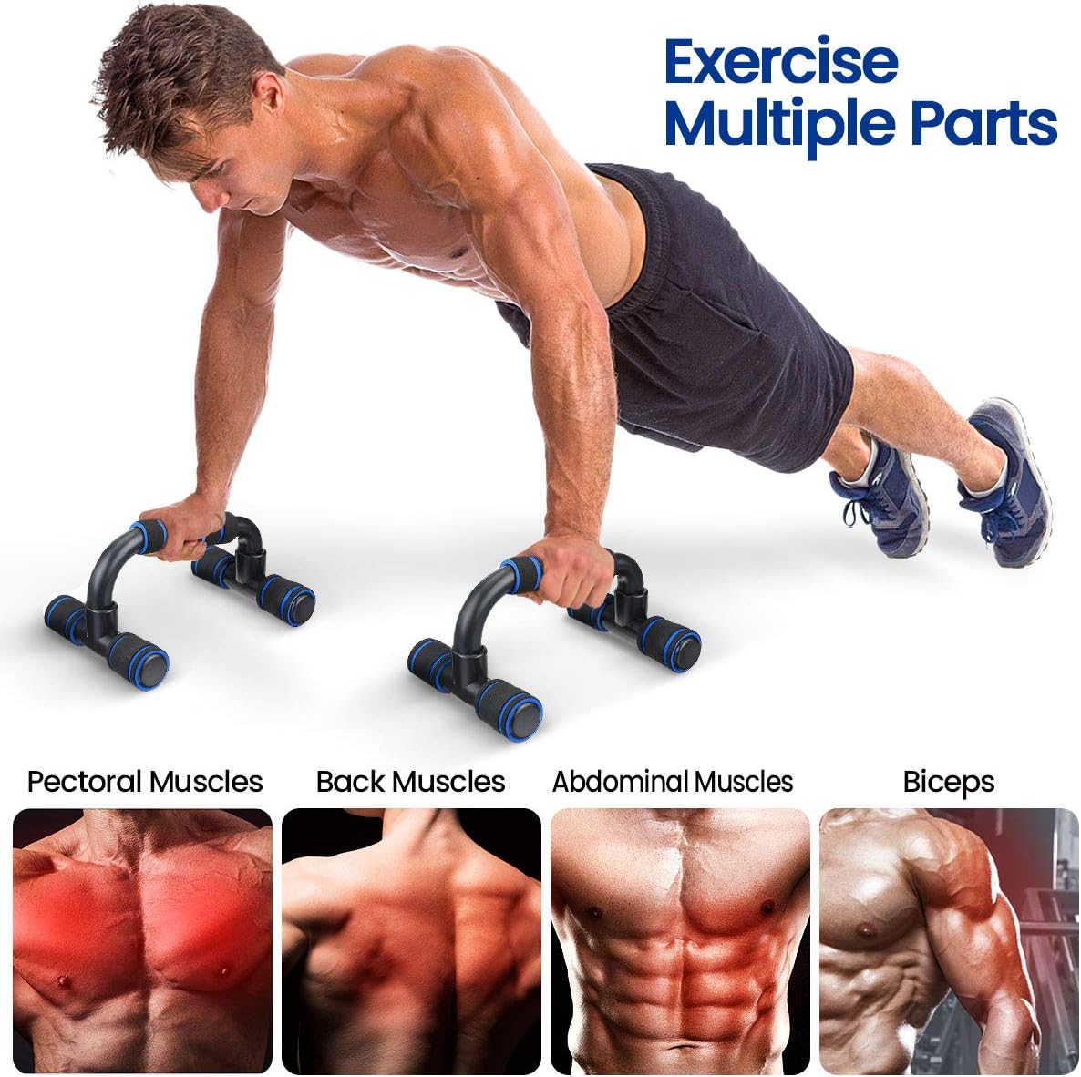 SGODDE Push Up Bars Pushup Handle with Cushioned Foam Grip and Non-Slip Sturdy Structure Portable Push Up Handles for Floor Home Workout Stands for Men Women Strength Training Dark Blue : Sports & Outdoors