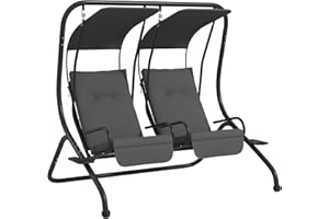 Outsunny Luxury Patio Swing Metal Outdoor Porch Swing Chair 2 Separated Seater Hammock Heavy-Duty with Canopy and Cushions, G