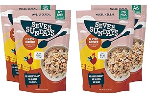 Seven Sundays Muesli Cereal, Classic Bircher Apple Cinnamon Almond, 32 Oz Bag (Pack of 4), Gluten Free, 0g Added Sugar, Enjoy Warm, Cool or as Overnight Oats