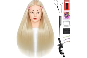 MYCNIMY Mannequin Head Human Hair 26"-28" Female 80% Human Hair Styling Cosmetology Manikin Head Doll Head for Hairdresser with Free Clamp Holder and Tools （613# Blond）