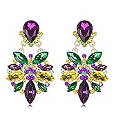 Vogueknock Mardi Gras Earrings for Women Multi Marquise Stone Flower Teardrop Dangle Earrings Carnival Holiday Earrings Fat Tuesday Festive Party Jewelry Gifts