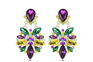 Vogueknock Mardi Gras Earrings for Women Multi Marquise Stone Flower Teardrop Dangle Earrings Carnival Holiday Earrings Fat Tuesday Festive Party Jewelry Gifts