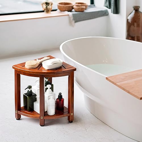 Axeman Teak Corner Shower Stool for Shaving Legs with Storage - Main Image