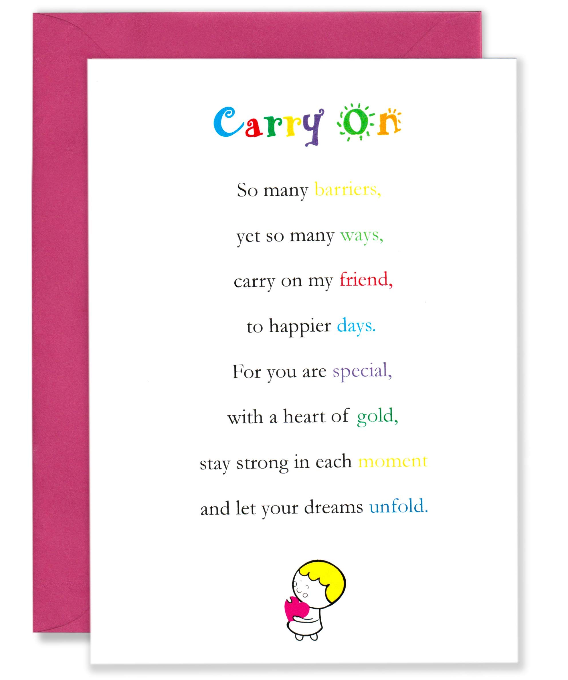 Clarabelle Cards - Carry On - Supportive | Proud of You | Inspirational | Motivational Thinking of You Encouragement Poem Verse Greetings Card sold by Card Candy