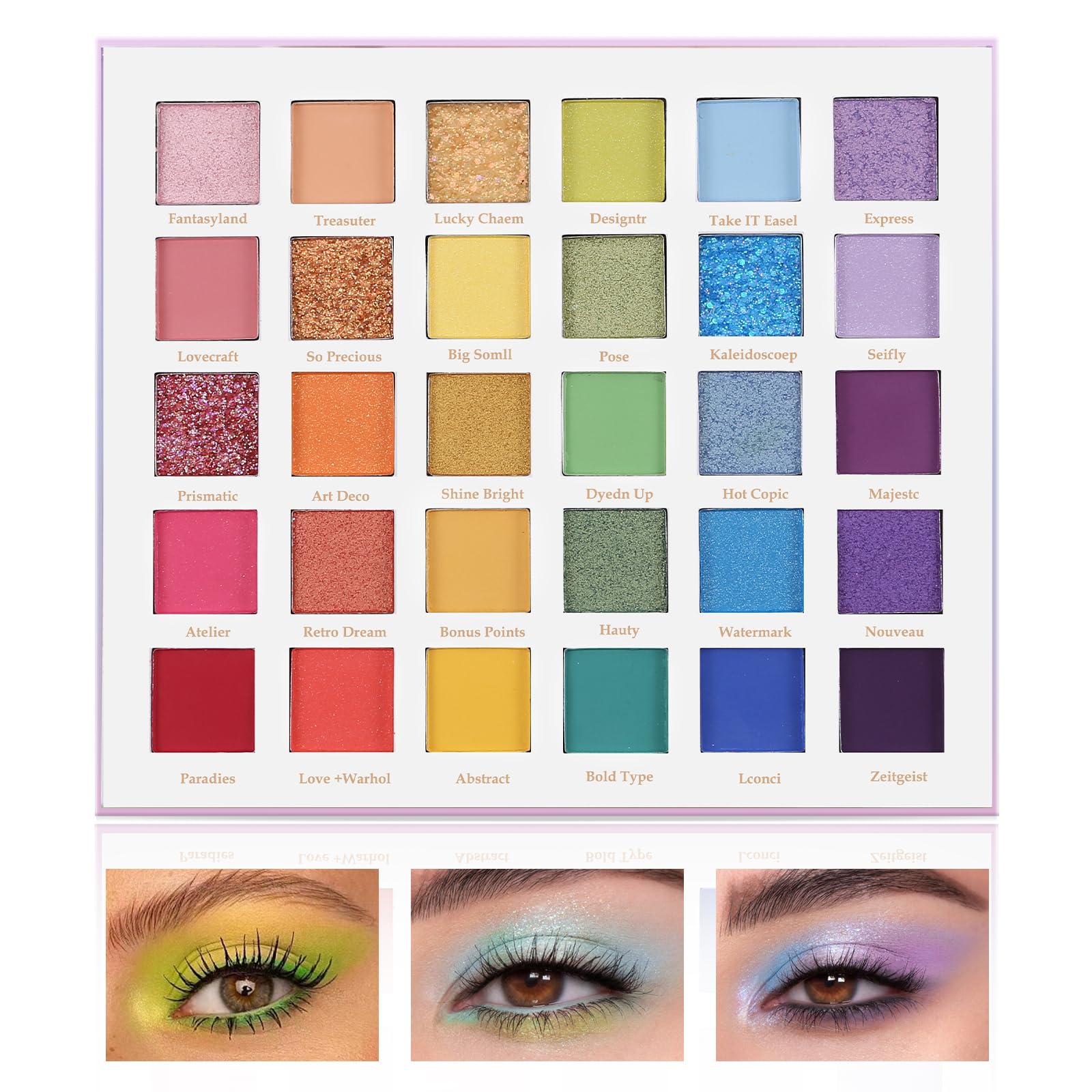 Boobeen 30 Colorful Eyeshadow Palette, Rainbow Matte & Shimmer Eye Shadow Powder Set, Bright Color Face Powder Makeup for Stage Costume