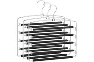 SONGMICS Pants Hangers, Set of 3, 5 Tiers Non-Slip Skirt Hangers, Space Saving Pants Organizers, for Closet, Silver and Black