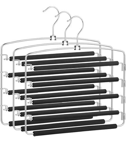 Lot de 2 cintres pour pantalons, économise de l'espace, organiseur et rangement multifonctionnels, plusieurs couches pour jeans, pantalons décontractés, écharpes, jupes (lot de 2, noir