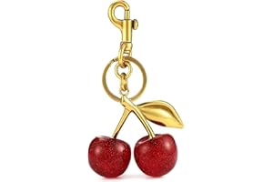 Lmuwecno Luxurious 18K Gold Plated Cherry Bag Charm, Cherry Keychain Accessory Purse Charm